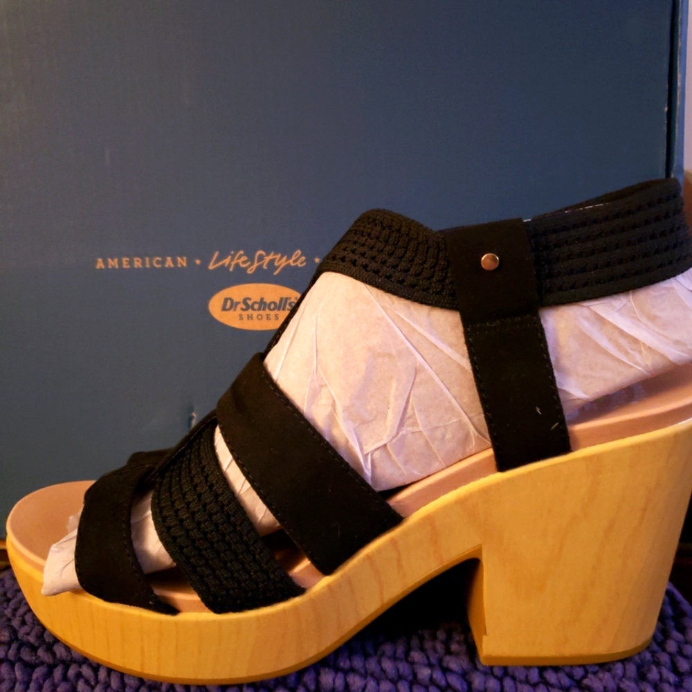 BNWT - NIB DR. SCHOLL'S BLOSSOM black / tan platform (9) - Picture 2 of 10